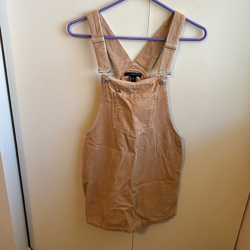 Forever 21 Women’s Large Tan Corduroy Overalls Dress